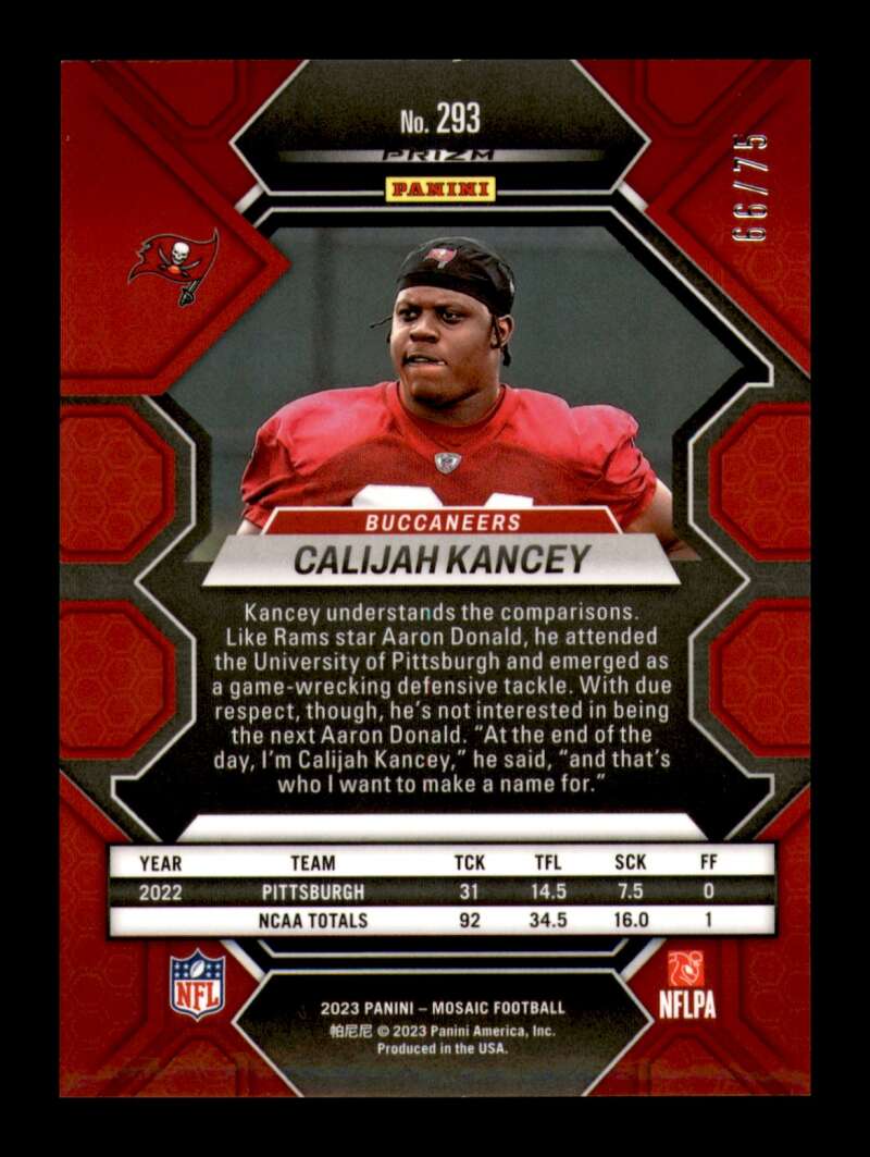 Load image into Gallery viewer, 2023 Panini Mosaic No Huddle Blue Disco Prizm Calijah Kancey #293 Tampa Bay Buccaneers Rookie RC /75  Image 2
