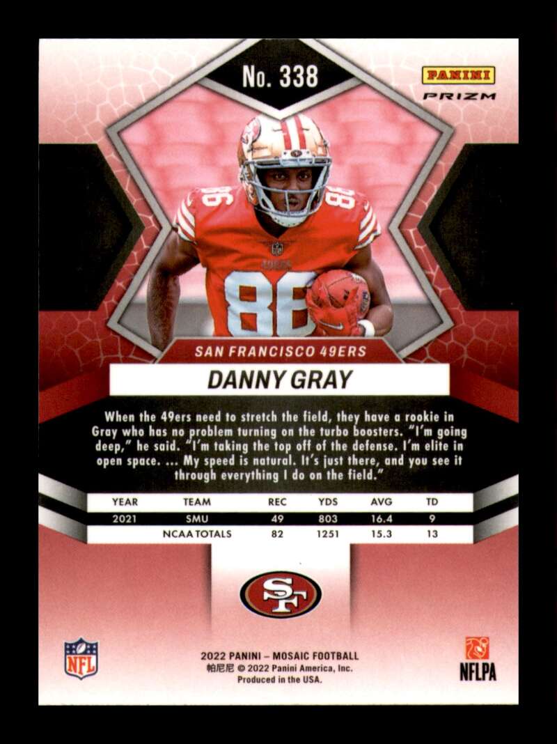 Load image into Gallery viewer, 2022 Panini Mosaic Red Sparkle Prizm Danny Gray #338 San Francisco 49ers Rookie RC  Image 2
