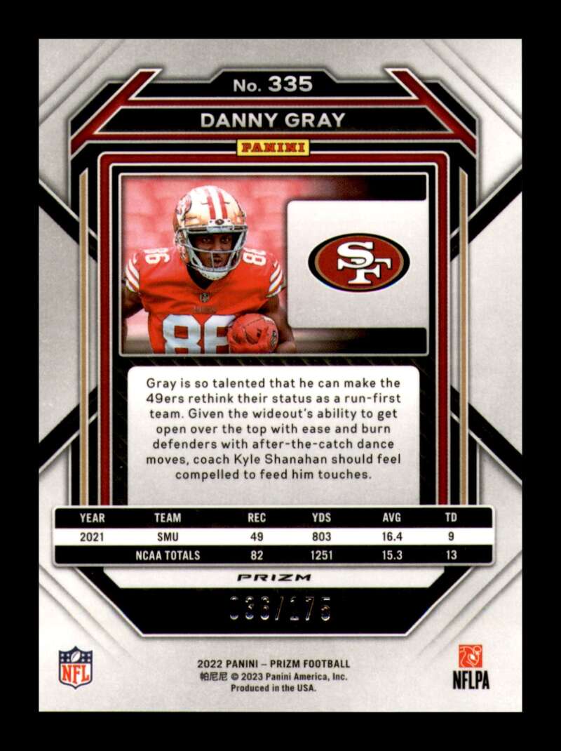 Load image into Gallery viewer, 2022 Panini Prizm Hyper Prizm Danny Gray #335 San Francisco 49ers Rookie RC /175  Image 2
