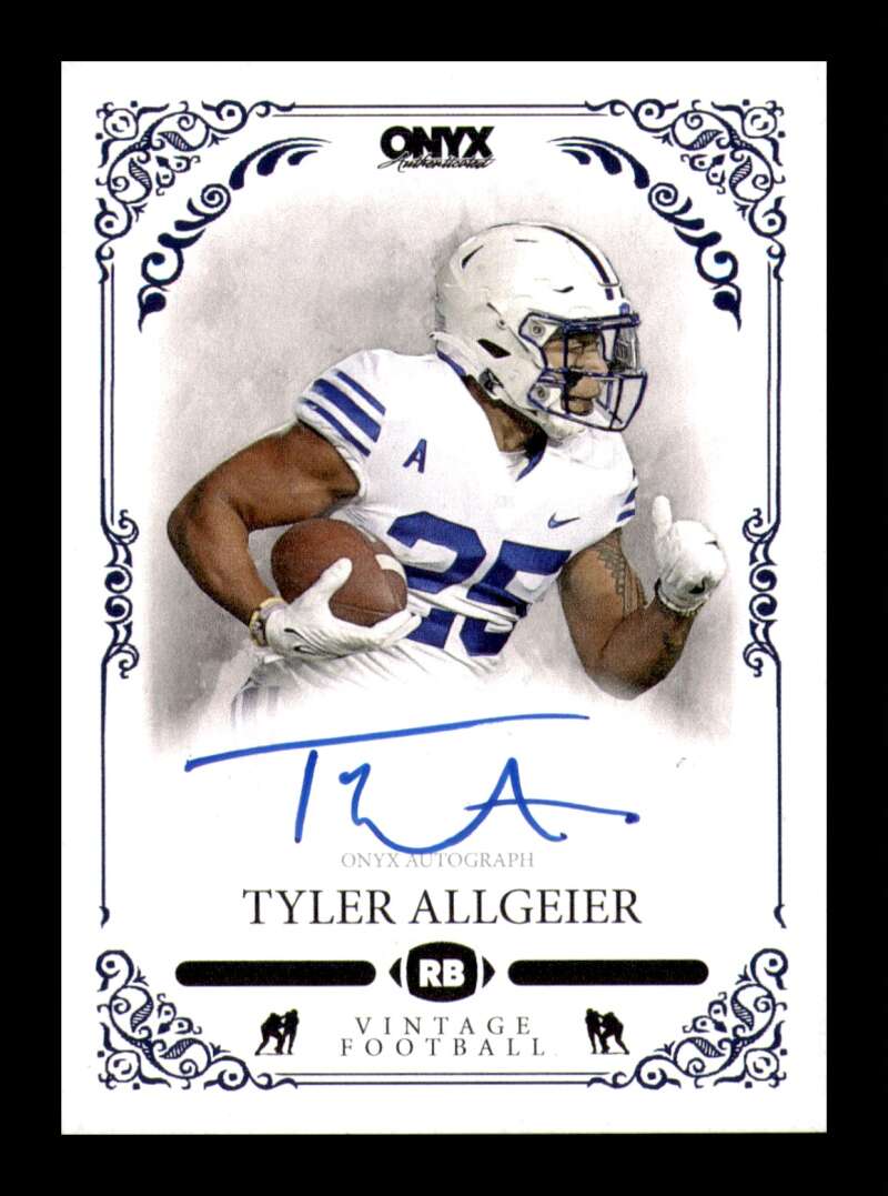 Load image into Gallery viewer, 2022 Onyx Vintage Blue Ink Auto Tyler Allgeier #VFTA BYU Cougars Rookie RC Image 1
