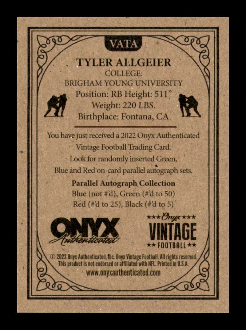 Load image into Gallery viewer, 2022 Onyx Vintage Blue Ink Auto Tyler Allgeier #VFTA BYU Cougars Rookie RC Image 2
