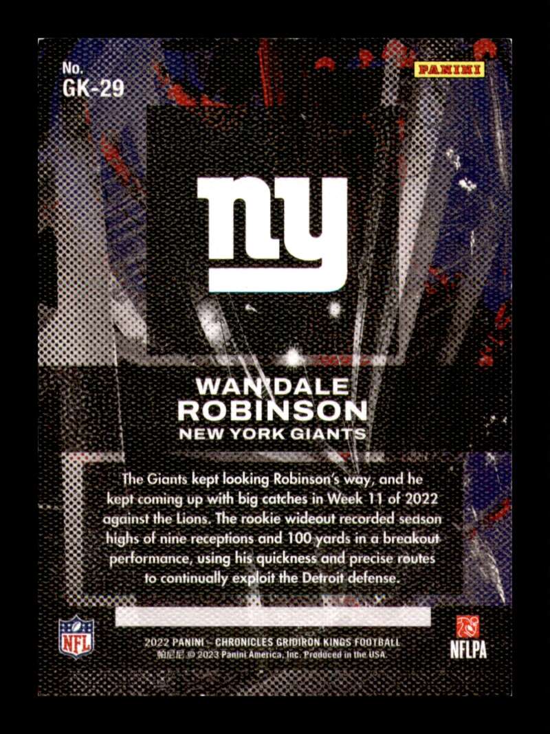 Load image into Gallery viewer, 2022 Panini Chronicles Gridiron Kings Blue Wan&#39;Dale Robinson #GK-29 New York Giants Rookie RC /99  Image 2
