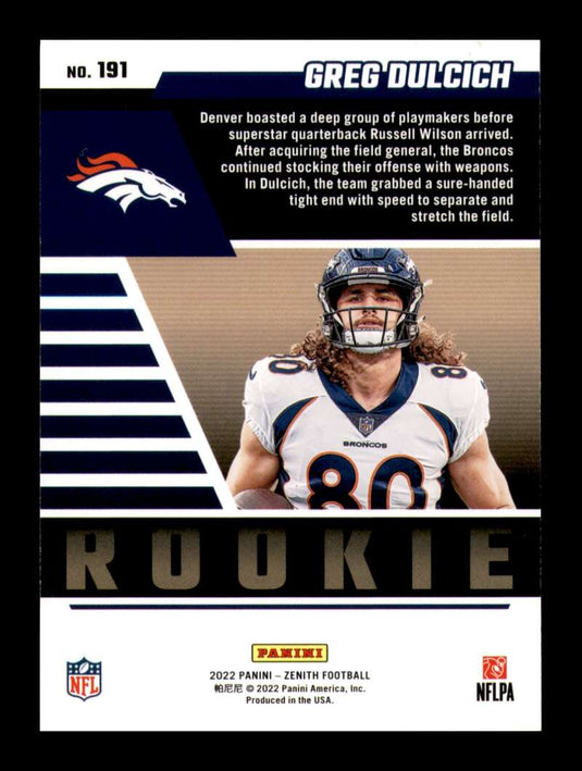 2022 Panini Zenith 4th Down Greg Dulcich