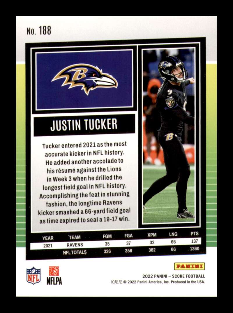 Load image into Gallery viewer, 2022 Score Stars Justin Tucker #188 Baltimore Ravens /399  Image 2
