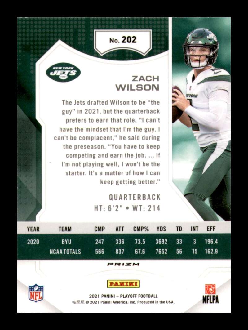 Load image into Gallery viewer, 2021 Panini Playoff Plus Silver Prizm Zach Wilson #202 New York Jets Rookie RC  Image 2
