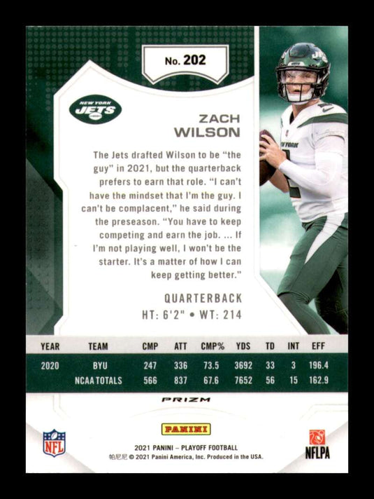 2021 Panini Playoff Plus Silver Prizm Zach Wilson