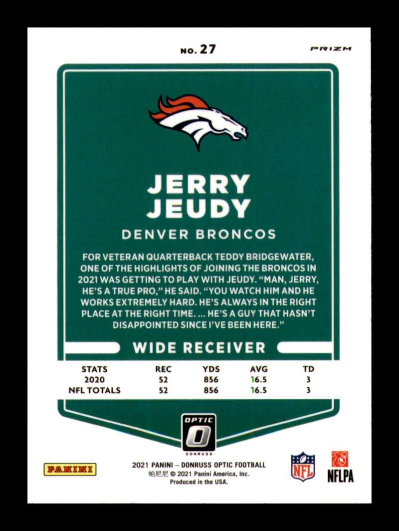 Load image into Gallery viewer, 2021 Donruss Optic Rocket Prizm Jerry Jeudy #27 Denver Broncos SP SSP Image 2
