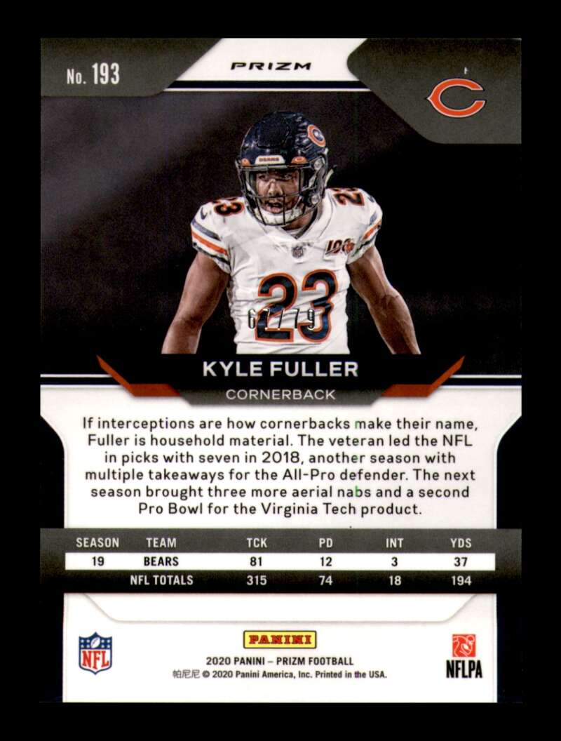 Load image into Gallery viewer, 2020 Panini Prizm No Huddle Blue Disco Prizm Kyle Fuller #193 Chicago Bears /79  Image 2
