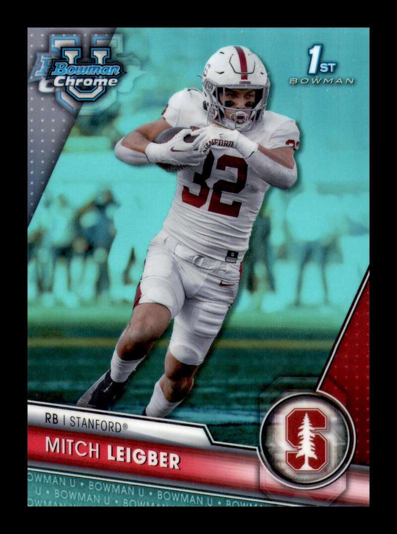 Load image into Gallery viewer, 2023 Bowman University Chrome Aqua Refractor Mitch Leigber #142 Stanford Cardinal Rookie RC /299  Image 1
