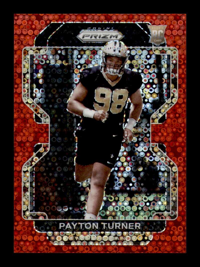 Load image into Gallery viewer, 2021 Panini Prizm No Huddle Red Disco Prizm Payton Turner #379 New Orleans Saints Rookie RC /50  Image 1
