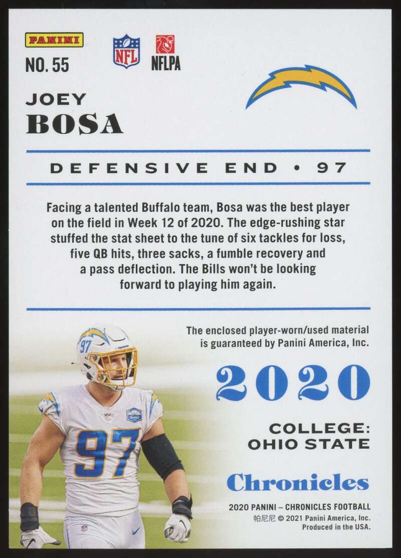 Load image into Gallery viewer, 2020 Panini Chronicles Jersey Joey Bosa #55 Los Angeles Chargers Patch Relic /299  Image 2
