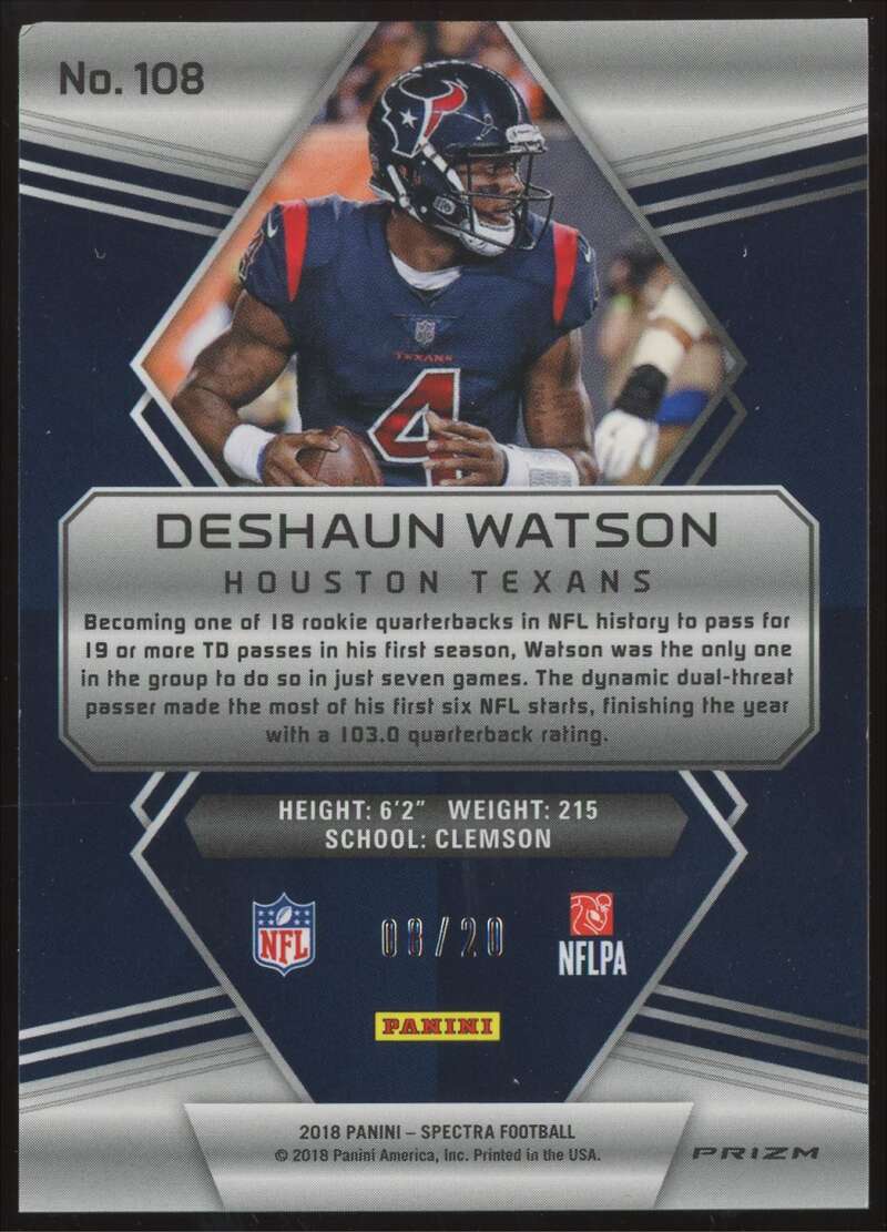 Load image into Gallery viewer, 2018 Panini Spectra Neon Pink Deshaun Watson #108 Houston Texans /20  Image 2
