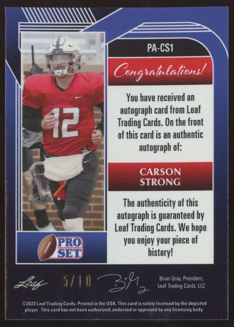 Load image into Gallery viewer, 2022 Pro Set Metal Prismatic Orange Auto Carson Strong #PA-CS1 Rookie RC XRC /10 Image 2
