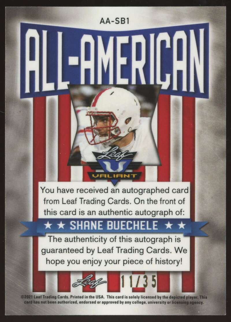 Load image into Gallery viewer, 2021 Leaf Valiant All-American Navy Blue Auto Shane Buechele #AA-SB1 Texas Rookie RC /35 Image 2
