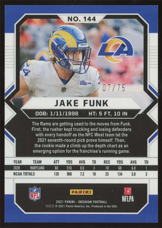 2021 Panini Obsidian Electric Etch Orange Jake Funk