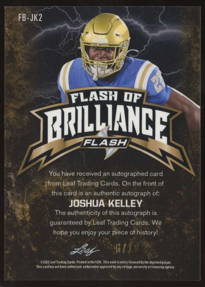 Load image into Gallery viewer, 2020 Leaf Flash Flash of Brilliance Orange Auto Joshua Kelley #FB-JK2 Rookie RC /10  Image 2
