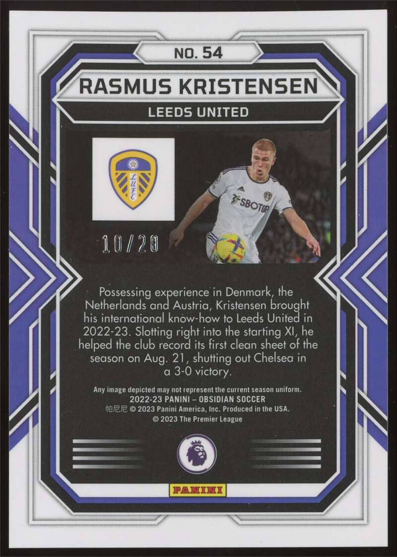 Load image into Gallery viewer, 2022-23 Panini Obsidian Electric Etch Blue Rasmus Kristensen #54 Leeds United Rookie RC /20  Image 2
