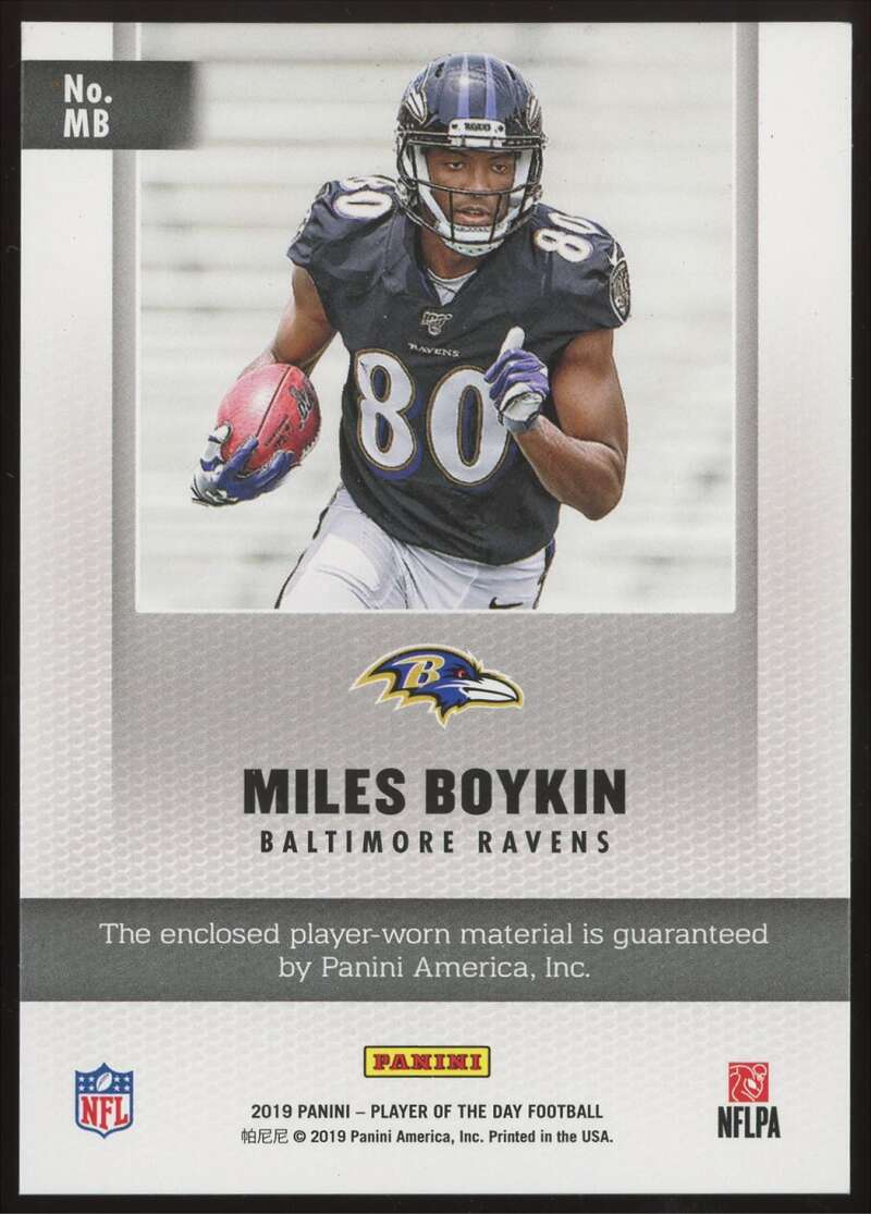 Load image into Gallery viewer, 2019 Panini Player of the Day Memorabilia Miles Boykin #MB Baltimore Ravens Relic  Image 2
