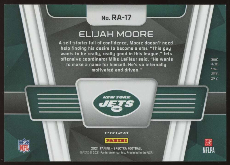 Load image into Gallery viewer, 2021 Panini Spectra Rise Above Neon Blue Elijah Moore #17 New York Jets Rookie RC /60  Image 2
