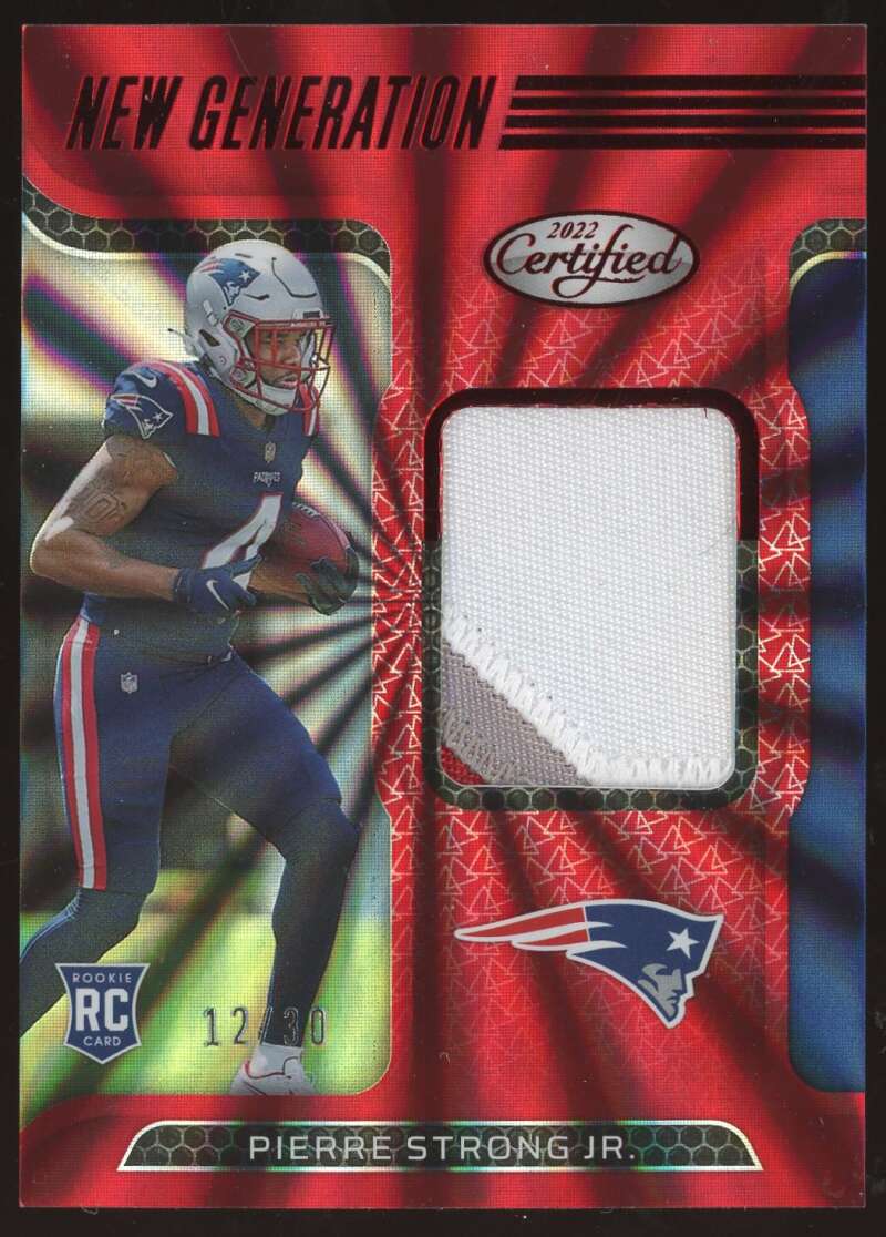 Load image into Gallery viewer, 2022 Panini Certified New Generation Mirror Red FOTL Pierre Strong #NGJ-PS New England Patriots Rookie RC Patch Relic /3 Image 1
