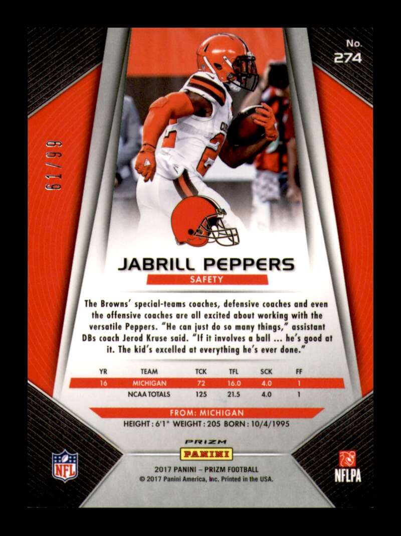 Load image into Gallery viewer, 2017 Panini Prizm Green Scope Prizm Jabrill Peppers #274 Cleveland Browns Rookie RC /99  Image 2
