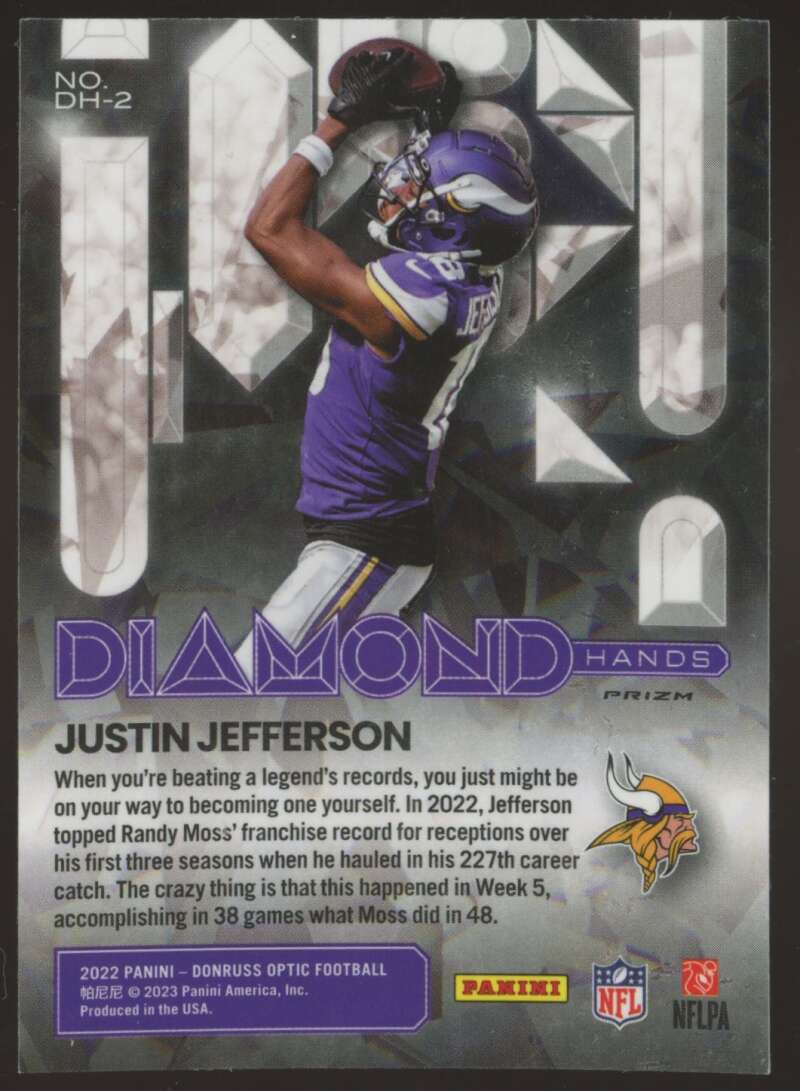 Load image into Gallery viewer, 2022 Donruss Optic Diamond Hands Silver Prizm Justin Jefferson #DH-2 Vikings Image 2
