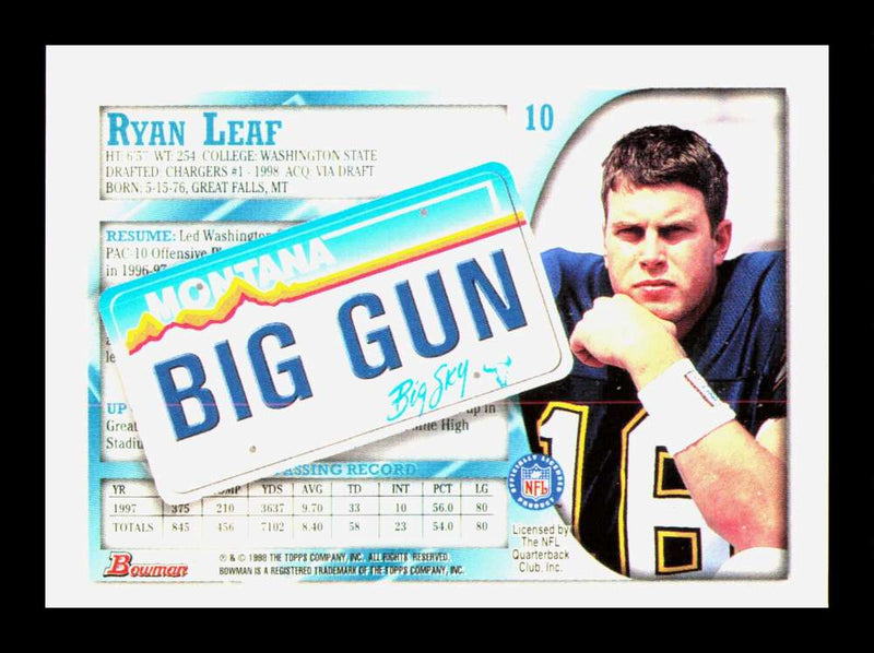 Load image into Gallery viewer, 1998 Bowman Interstate Ryan Leaf #10 San Diego Chargers Rookie RC Image 2
