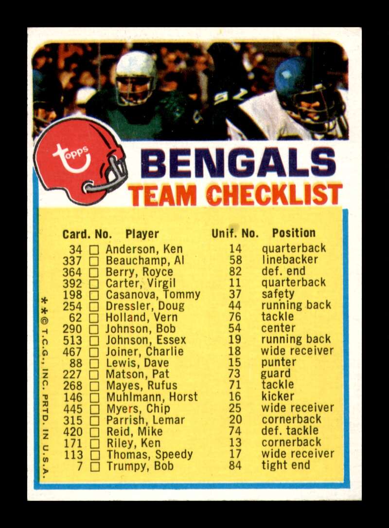 Load image into Gallery viewer, 1973 Topps Team Checklists Cincinnati Bengals #5 Unmarked EX Excellent Image 1
