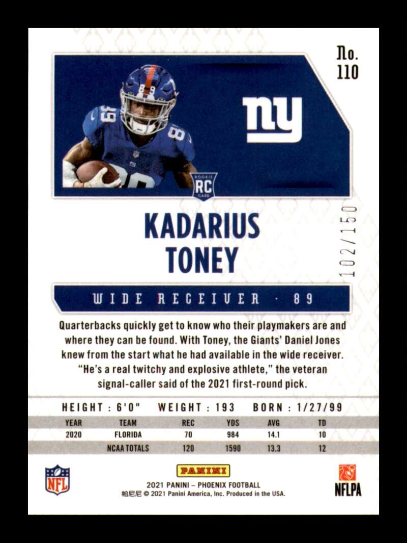 Load image into Gallery viewer, 2021 Panini Phoenix Teal Kadarius Toney #110 New York Giants Rookie RC /150  Image 2
