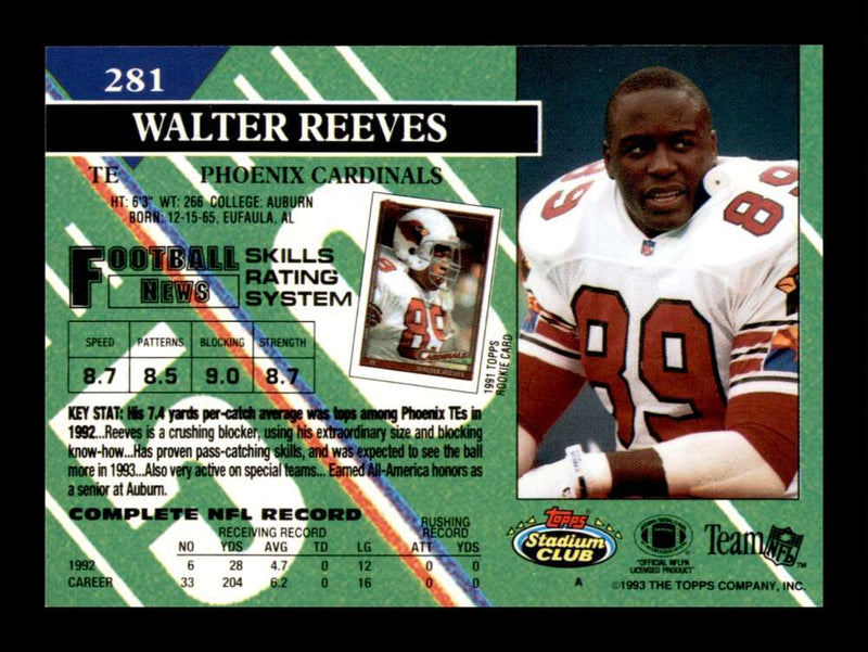 Load image into Gallery viewer, 1993 Topps Stadium Club First Day Walter Reeves #281 Phoenix Cardinals  Image 2
