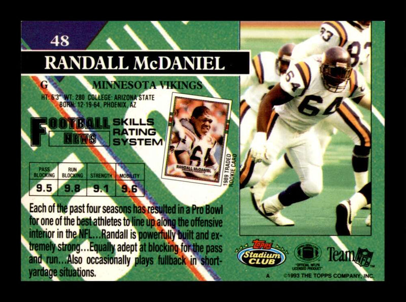 Load image into Gallery viewer, 1993 Topps Stadium Club First Day Randall McDaniel #48 Minnesota Vikings  Image 2
