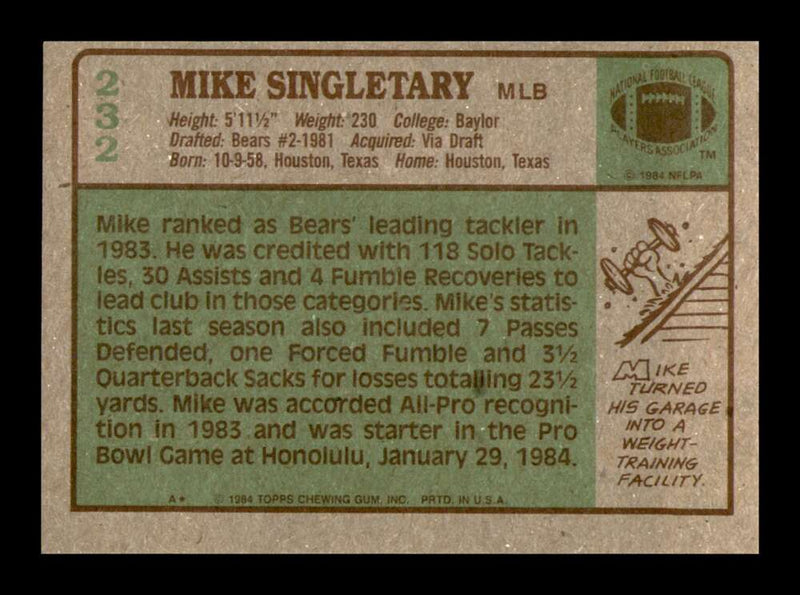 Load image into Gallery viewer, 1984 Topps Mike Singletary #232 Chicago Bears NM Near Mint Image 2
