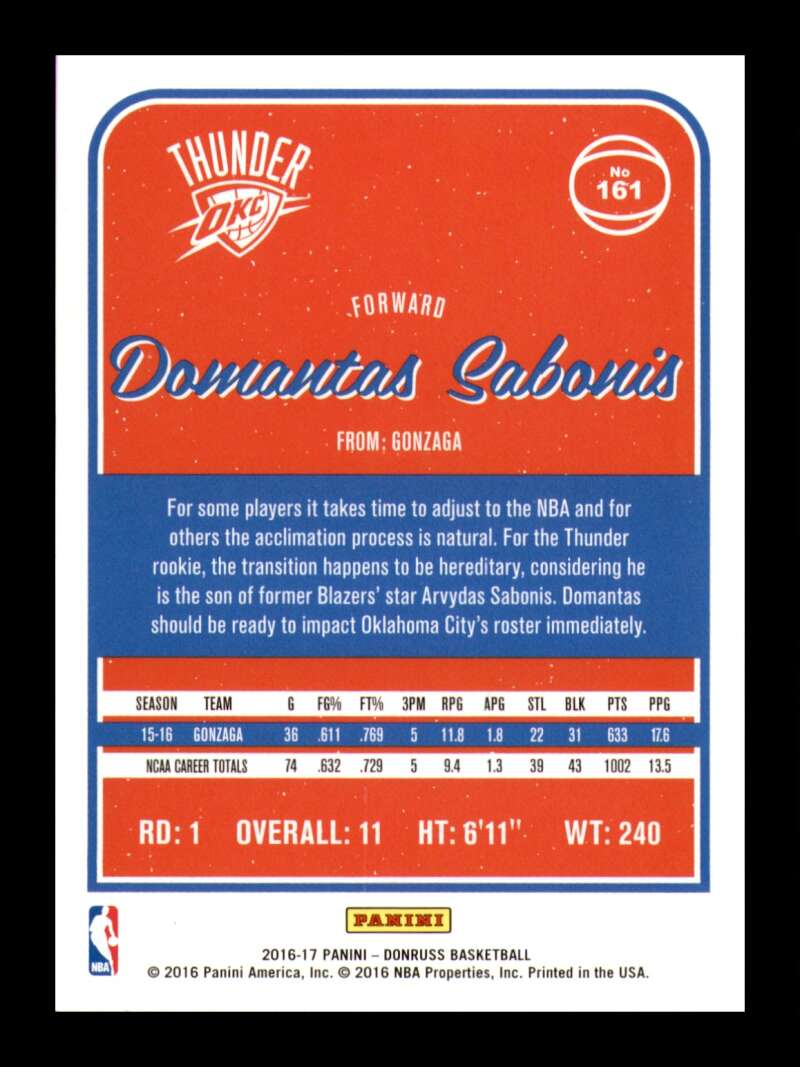 Load image into Gallery viewer, 2016-17 Donruss Domantas Sabonis #161 Oklahoma City Thunder Rookie RC  Image 2
