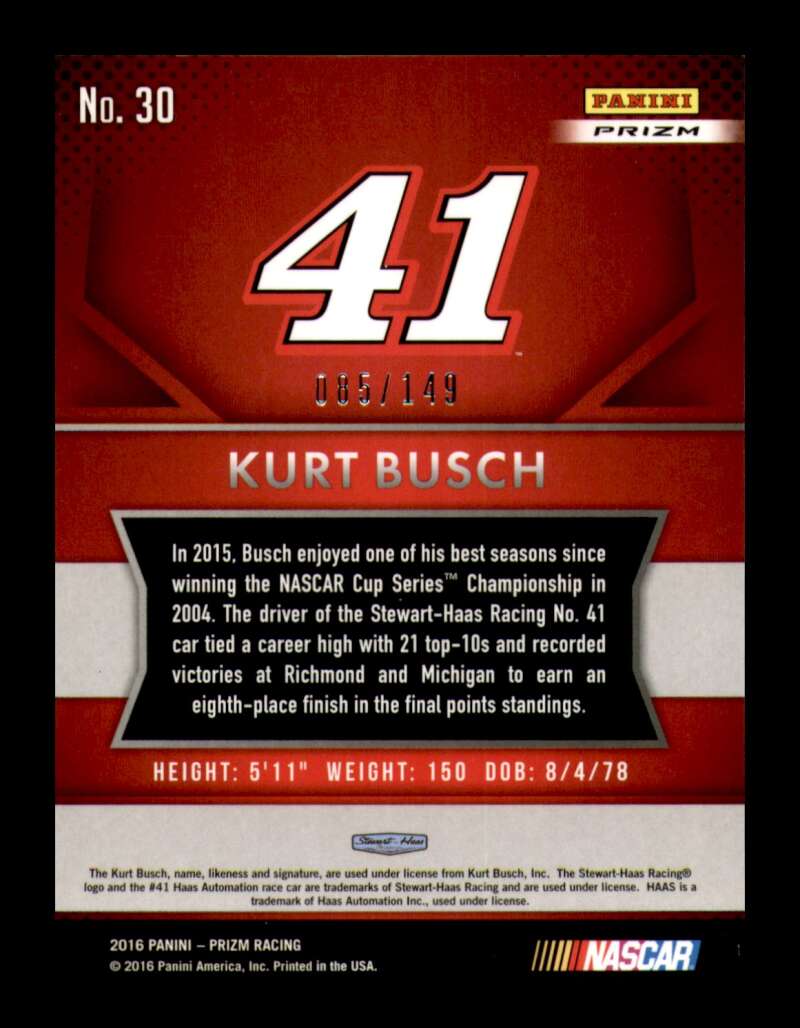 Load image into Gallery viewer, 2016 Panini Prizm Racing Green Flag Prizm Kurt Busch #30 Nascar /149  Image 2
