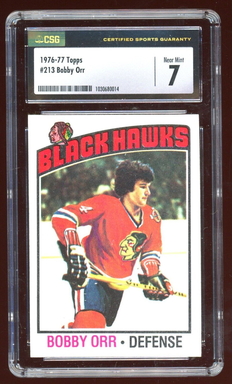Load image into Gallery viewer, 1976-77 Topps Bobby Orr #213 Chicago Black Hawks CSG 7 NM Near Mint Centered Image 1
