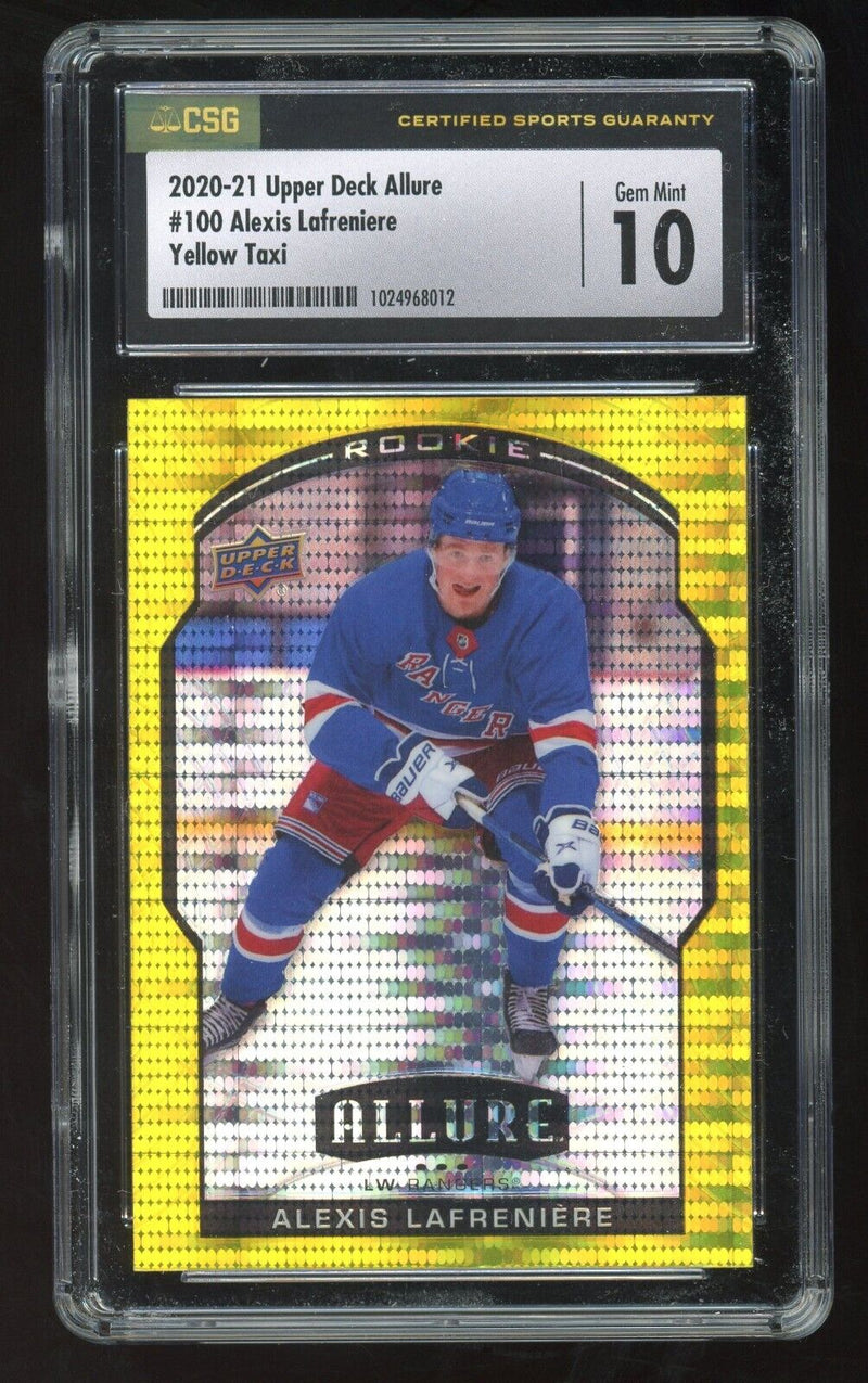 Load image into Gallery viewer, 2020-21 Upper Deck Allure Alexis Lafreniere #100 Yellow Taxi CSG 10 Rookie RC Image 1
