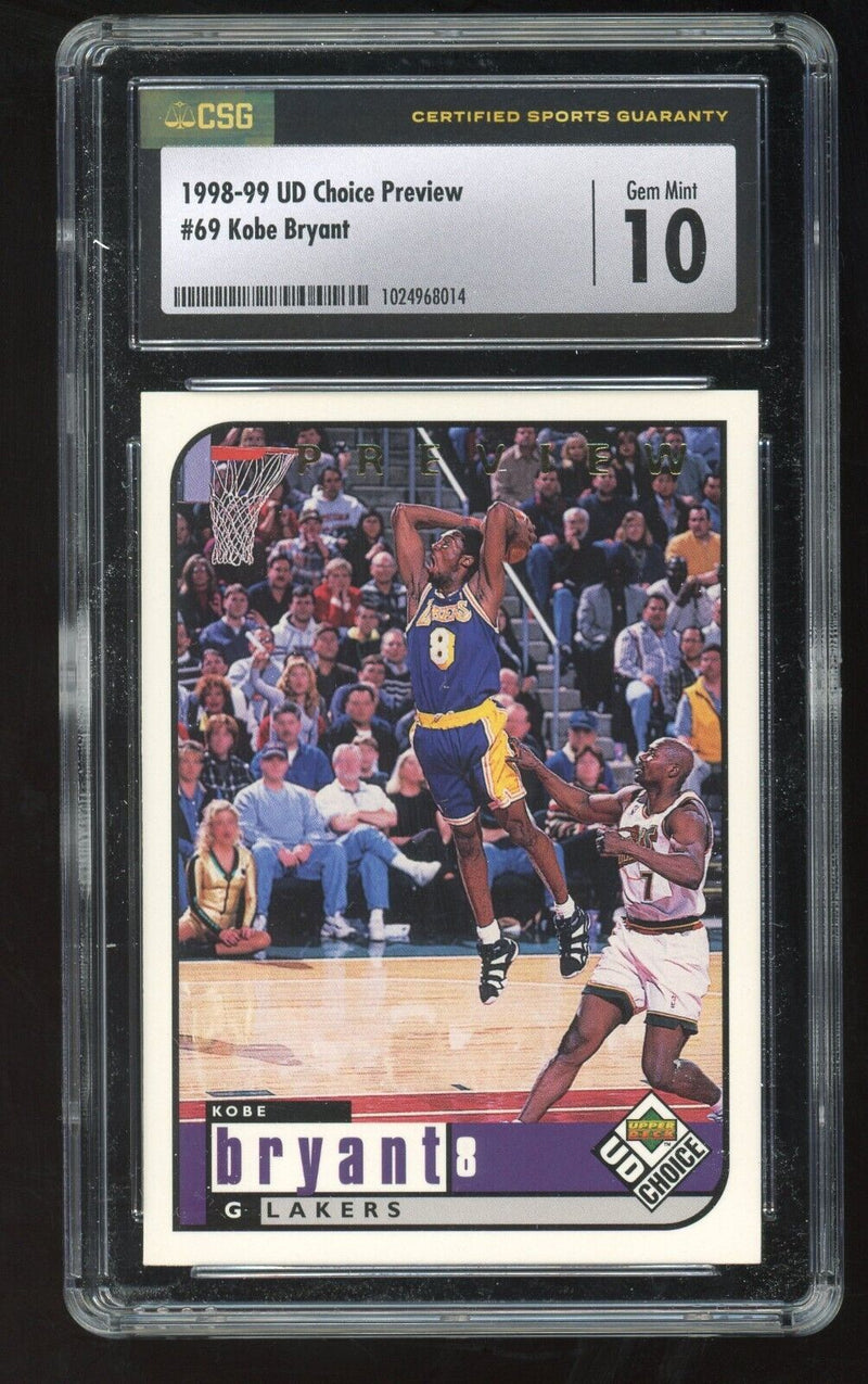 Load image into Gallery viewer, 1998-99 Upper Deck Choice Preview Kobe Bryant #69 CSG 10 Gem Mint Lakers Image 1
