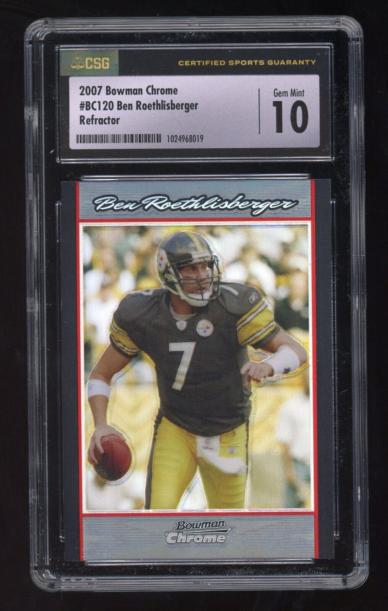 Load image into Gallery viewer, 2007 Bowman Chrome Ben Roethlisberger #BC120 Refractor CSG 10 Gem Mint Steelers Image 1
