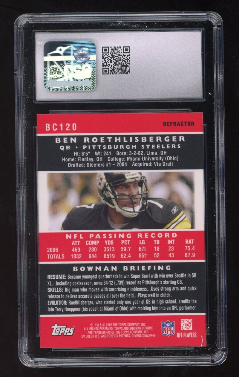 Load image into Gallery viewer, 2007 Bowman Chrome Ben Roethlisberger #BC120 Refractor CSG 10 Gem Mint Steelers Image 2
