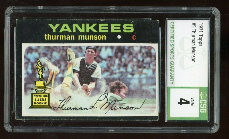 Load image into Gallery viewer, 1971 Topps Thurman Munson #5 All Star Rookie Cup New York Yankees CSG 4 VG-EX Image 1
