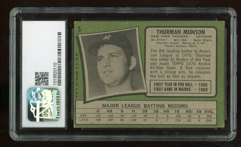 Load image into Gallery viewer, 1971 Topps Thurman Munson #5 All Star Rookie Cup New York Yankees CSG 4 VG-EX Image 2
