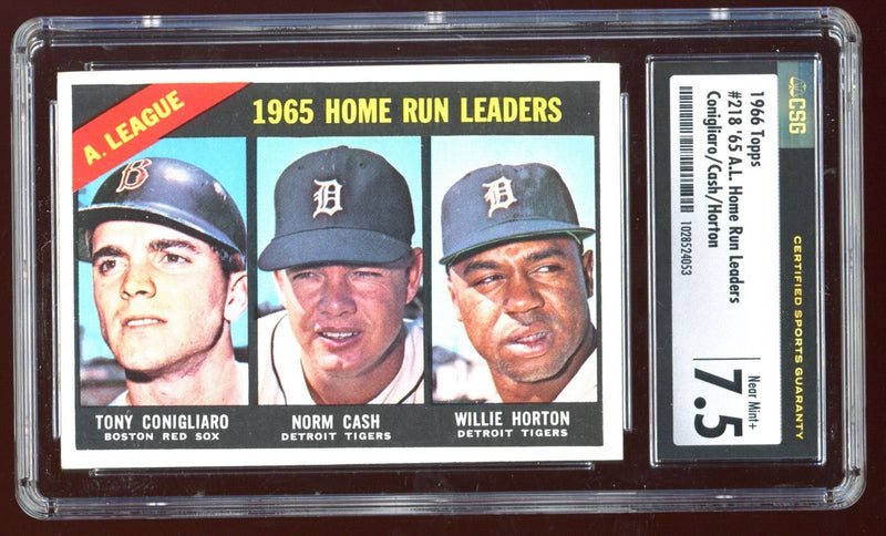 Load image into Gallery viewer, 1966 Topps Conigliaro Cash Horton #218 A.L Home Run Leaders CSG 7.5 NM+ Centered Image 1
