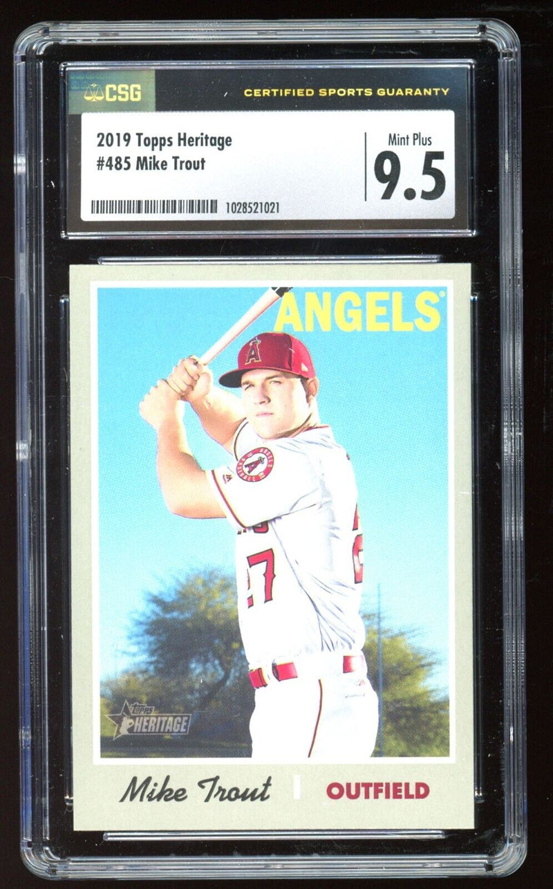 Load image into Gallery viewer, 2019 Topps Heritage Mike Trout #485 Short Print SP Los Angeles Angels CSG 9.5 Image 1
