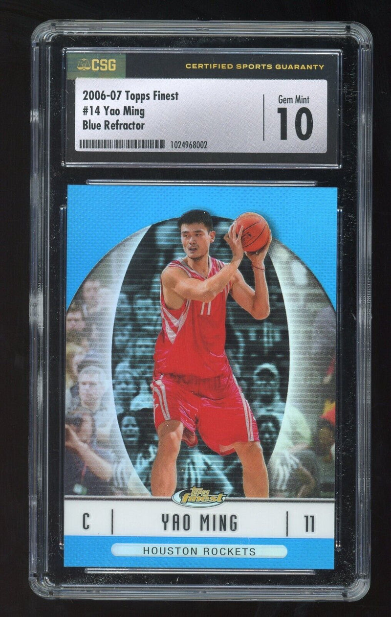 Load image into Gallery viewer, 2006-07 Topps Finest Blue Refractor Yao Ming #14 SP CSG 10 Gem Mint Rockets /299 Image 1

