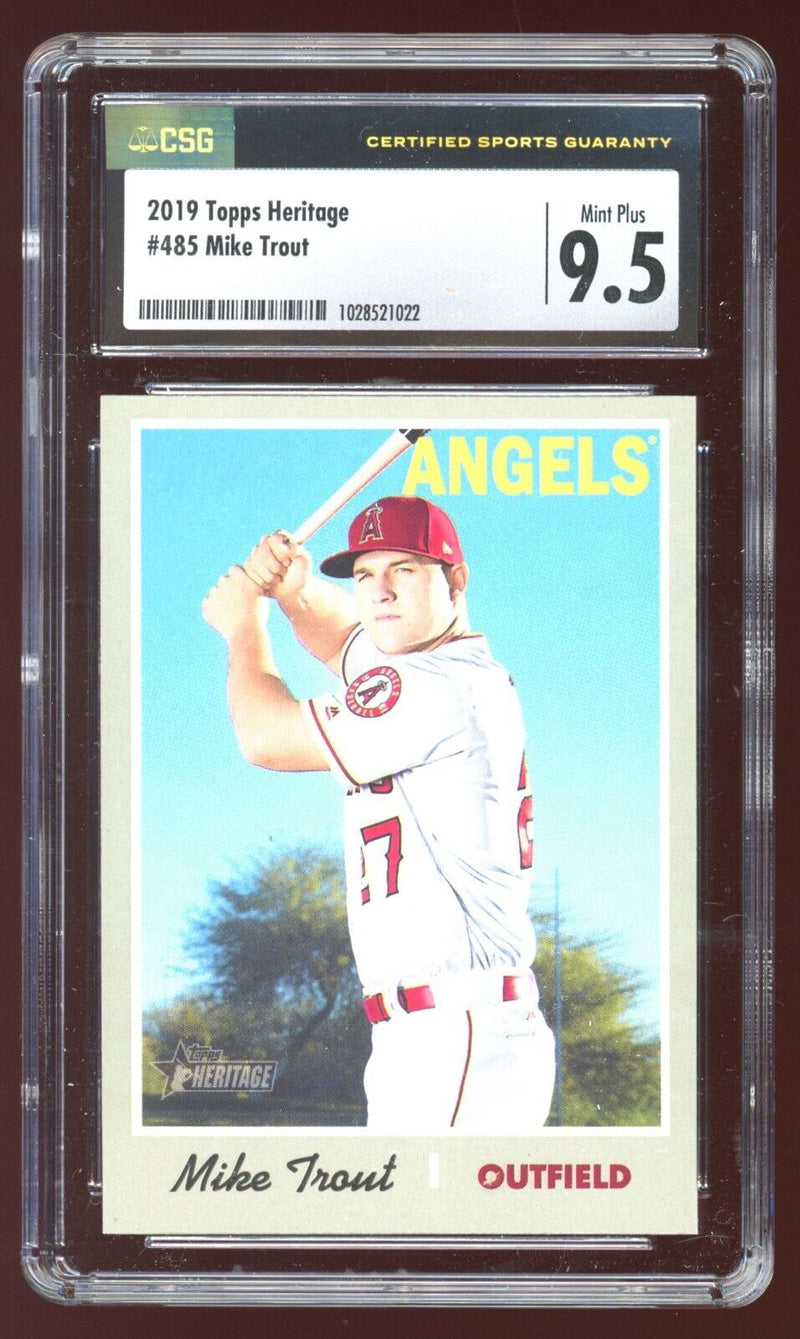 Load image into Gallery viewer, 2019 Topps Heritage Mike Trout #485 Short Print SP Los Angeles Angels CSG 9.5 Image 1

