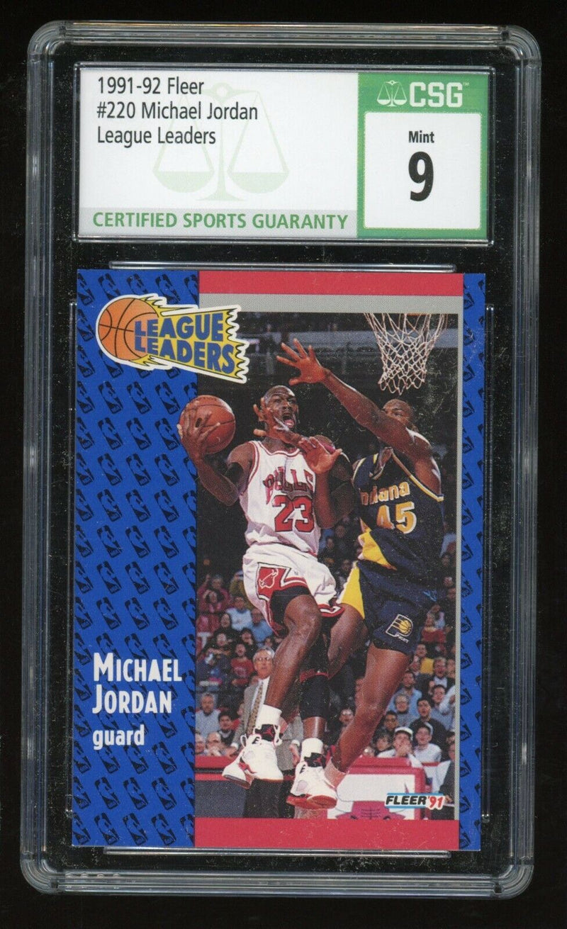 Load image into Gallery viewer, 1991-92 Fleer Michael Jordan #220 League Leaders Chicago Bulls HOF CSG 9 Mint Image 1
